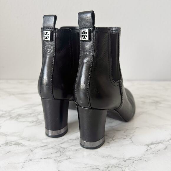 Tory Burch April Black Leather Ankle Boots Gunmetal Hardware Women’s Size 7 - Picture 1 of 13